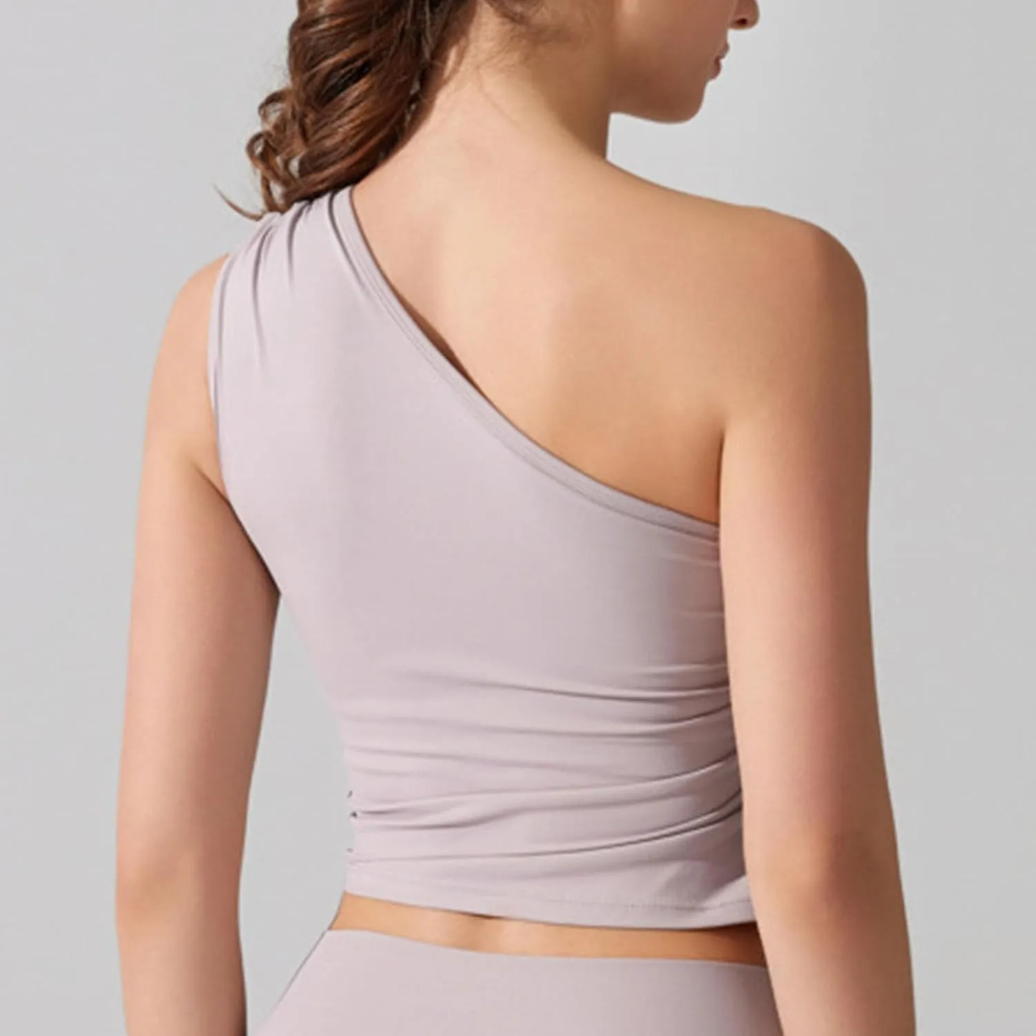 2025 One-Shoulder Crop Top Built in Shelf Bras Padded Womens Sleeveless Ruched Side Yoga Tank Tops Casual Activewear