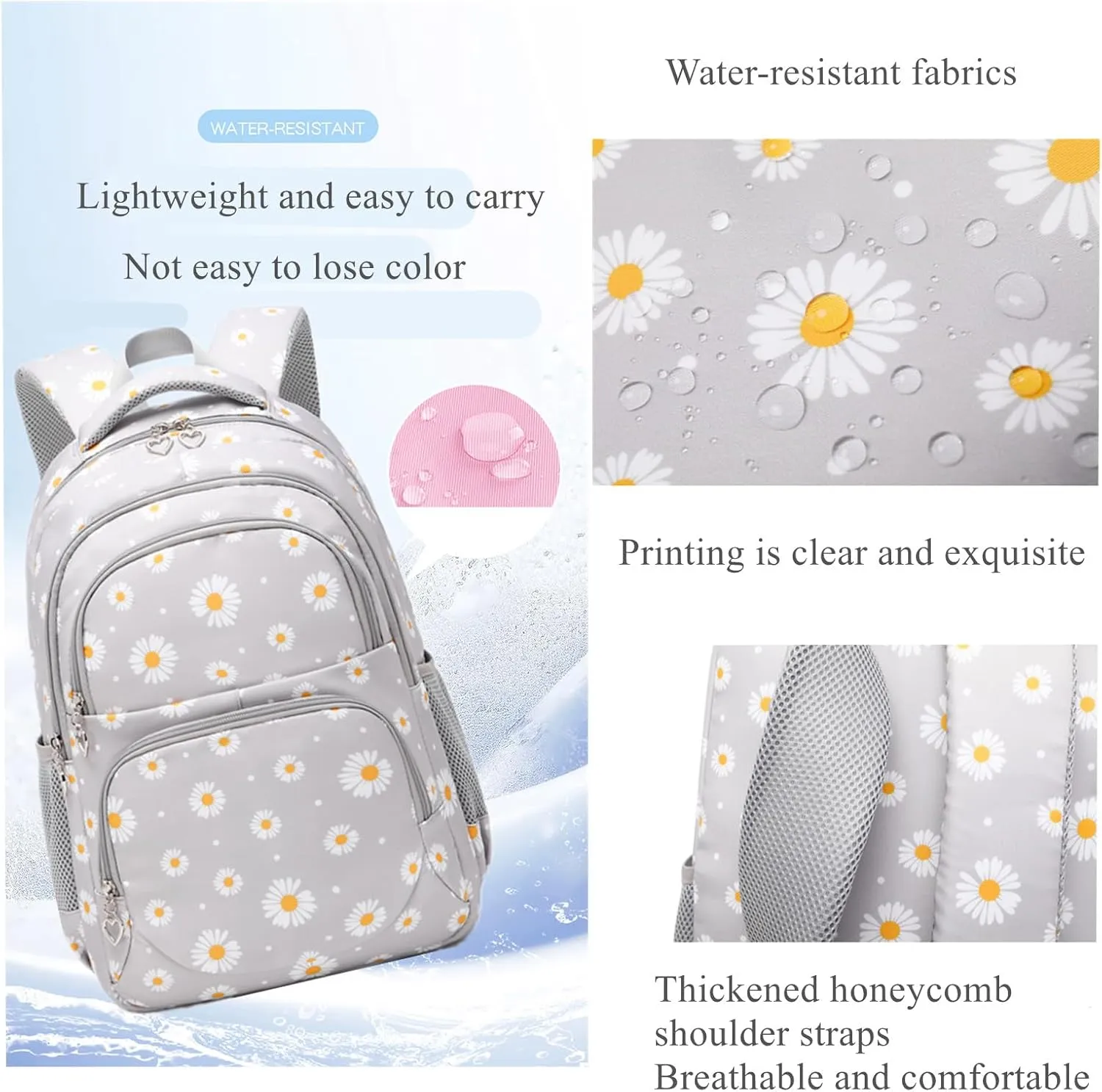 3Pcs Daisy Prints Backpack Sets Kids Bookbag Primary School Daypack Elementary Students Knapsack for Teens Girls