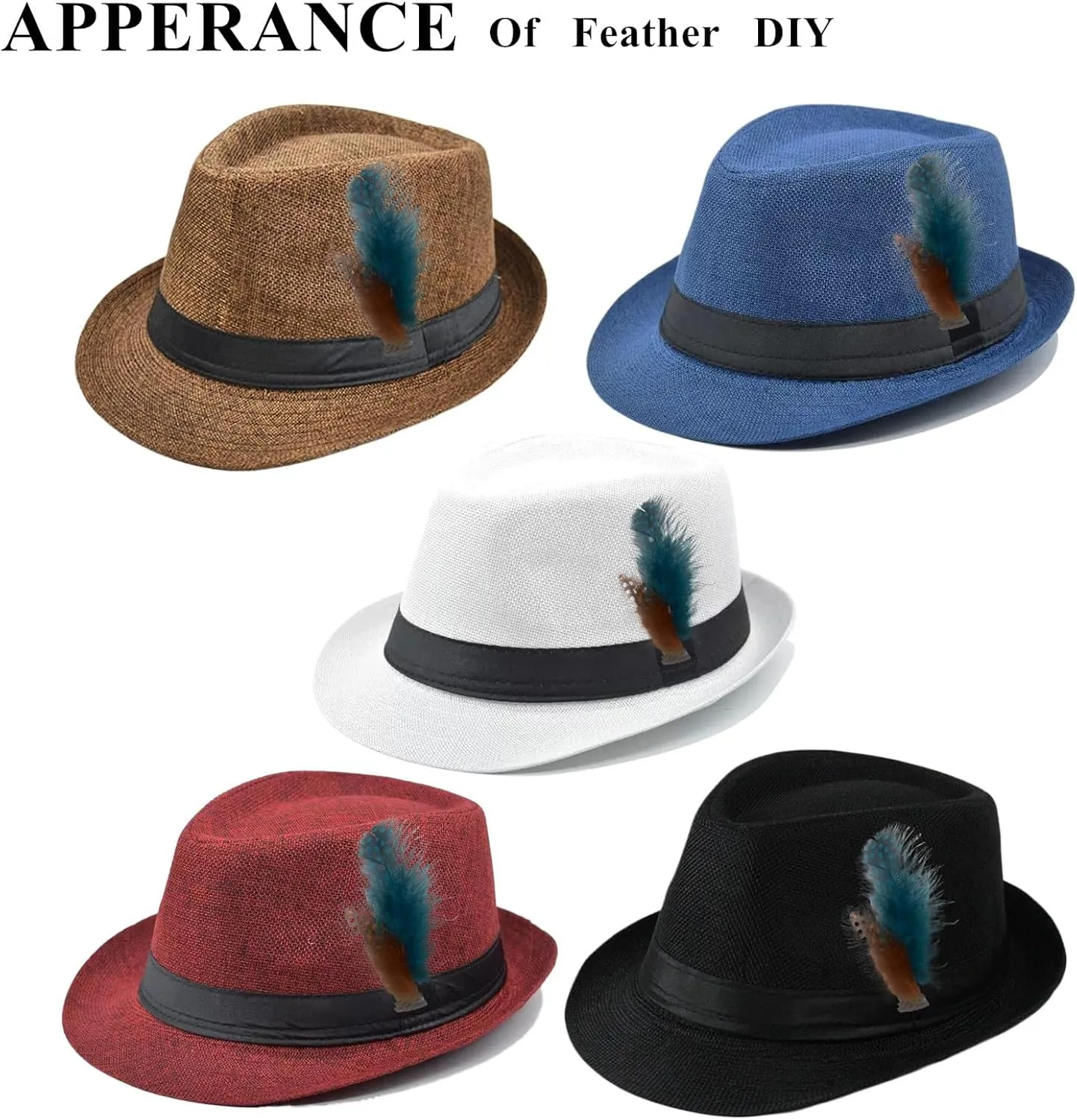 5 Pack Bulk Cuban Fedora Sun Hats Men with Adjustable Strap, Short Brim 1920s Unisex Party Costume Hats Women.