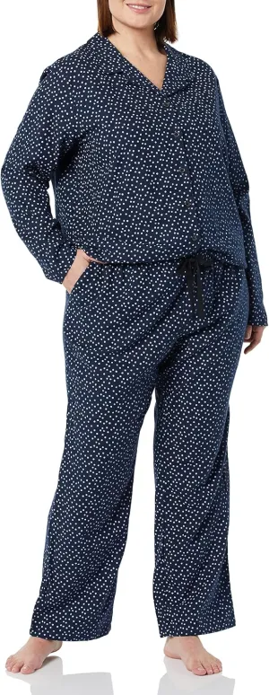 Amazon Essentials Women's Flannel Long-Sleeve Button Front Shirt and Pant Pajama Set