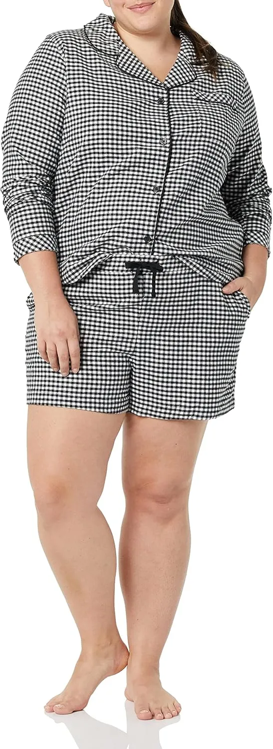 Amazon Essentials Women's Lightweight Woven Flannel Pajama Set with Shorts