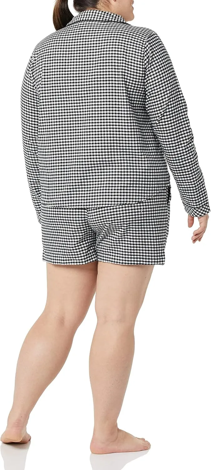 Amazon Essentials Women's Lightweight Woven Flannel Pajama Set with Shorts