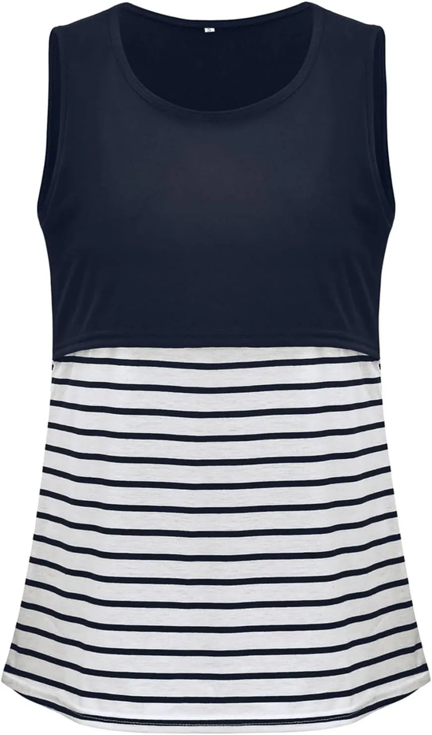 AnFeng Women Maternity Summer Sleeveless Vest Tops for Breastfeeding Pregnancy Striped Maternity Shirts Plus Size