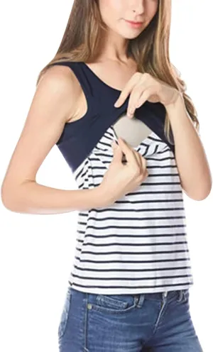 AnFeng Women Maternity Summer Sleeveless Vest Tops for Breastfeeding Pregnancy Striped Maternity Shirts Plus Size