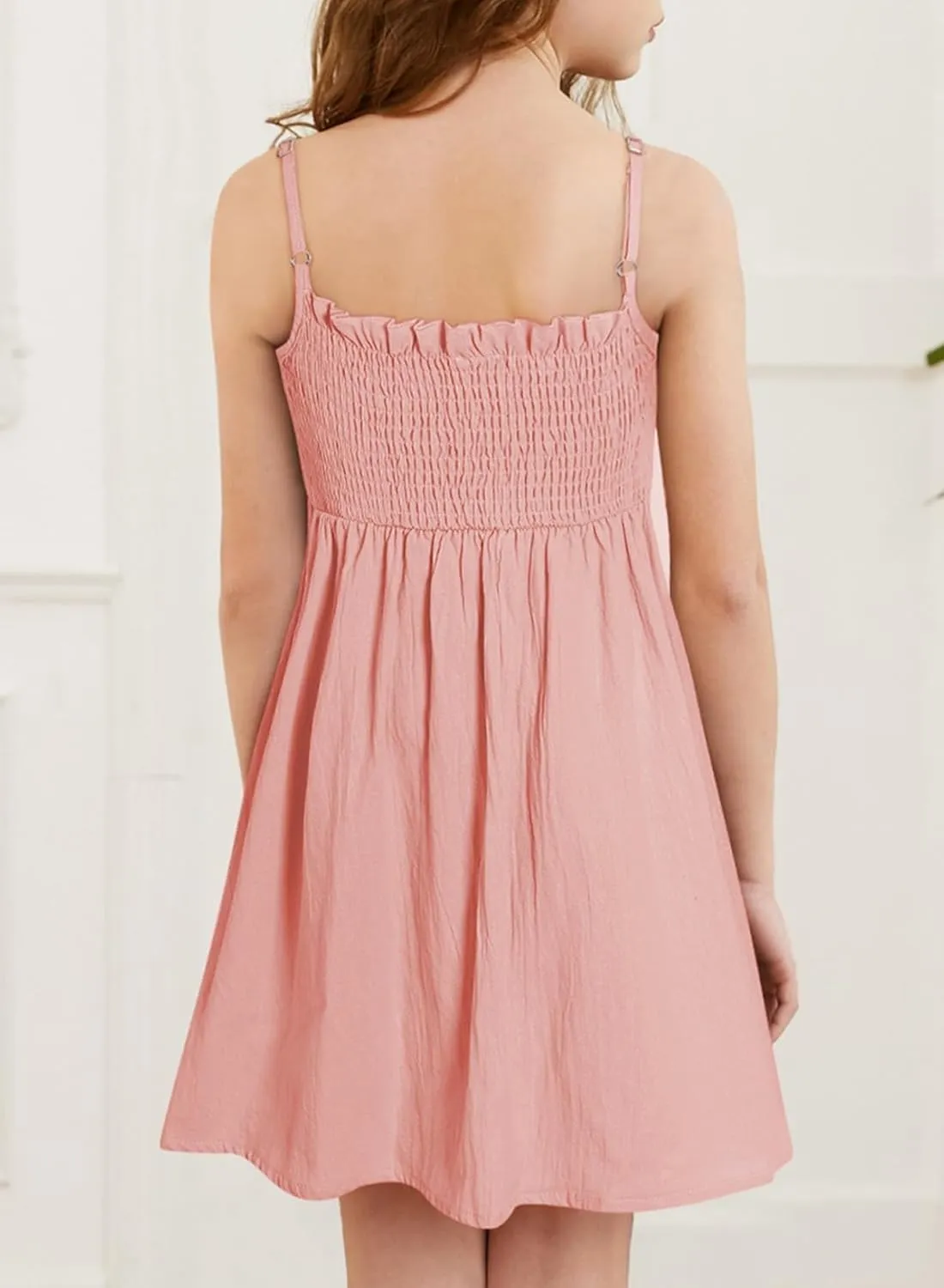 blibean Tween Girls Cotton Sundresses Adjustable Strap Dresses Size 4-15 Years