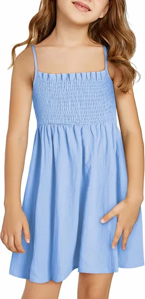 blibean Tween Girls Cotton Sundresses Adjustable Strap Dresses Size 4-15 Years