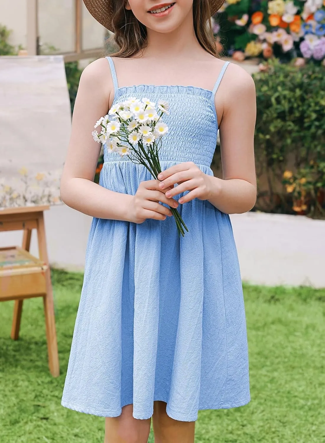 blibean Tween Girls Cotton Sundresses Adjustable Strap Dresses Size 4-15 Years