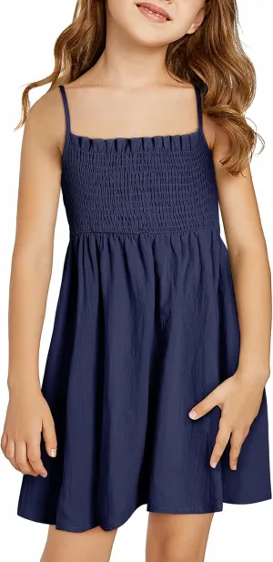 blibean Tween Girls Cotton Sundresses Adjustable Strap Dresses Size 4-15 Years