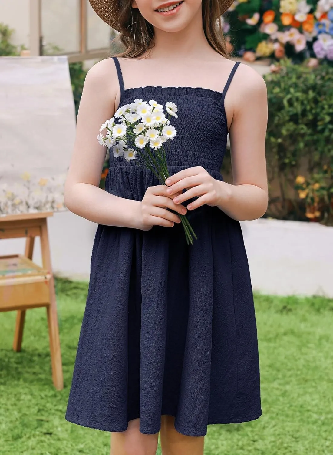 blibean Tween Girls Cotton Sundresses Adjustable Strap Dresses Size 4-15 Years