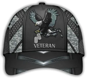 Camo Eagle Veteran Cap, Military Hat for Men, Veteran Day Gifts for Dad Grandpa, Adjustable Strap Back