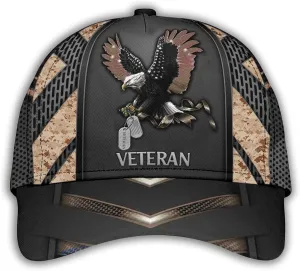 Camo Eagle Veteran Cap, Military Hat for Men, Veteran Day Gifts for Dad Grandpa, Adjustable Strap Back