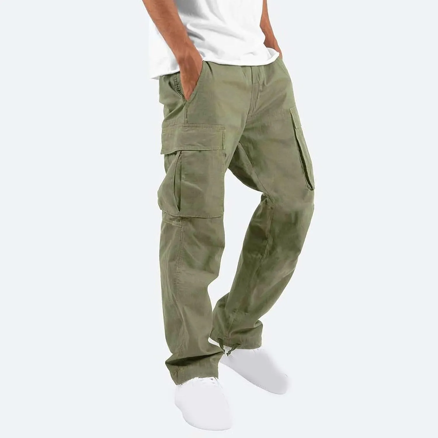 Cargo Pants for Men Classic Fit Lightweight Elastic Waist Drawstring Hiking Pants Casual Loose Joggers Sweatpants