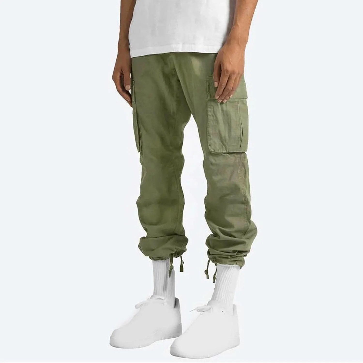 Cargo Pants for Men Classic Fit Lightweight Elastic Waist Drawstring Hiking Pants Casual Loose Joggers Sweatpants