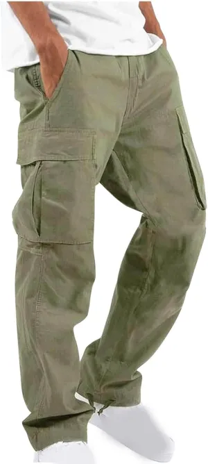 Cargo Pants for Men Classic Fit Lightweight Elastic Waist Drawstring Hiking Pants Casual Loose Joggers Sweatpants