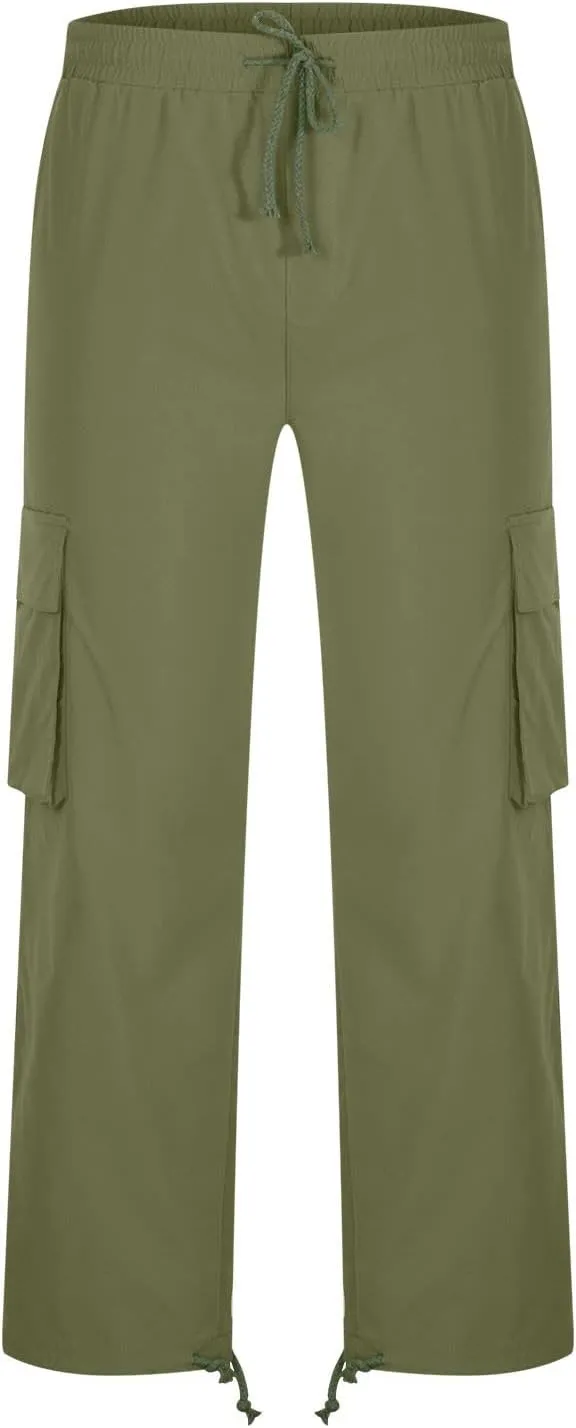 Cargo Pants for Men Classic Fit Lightweight Elastic Waist Drawstring Hiking Pants Casual Loose Joggers Sweatpants