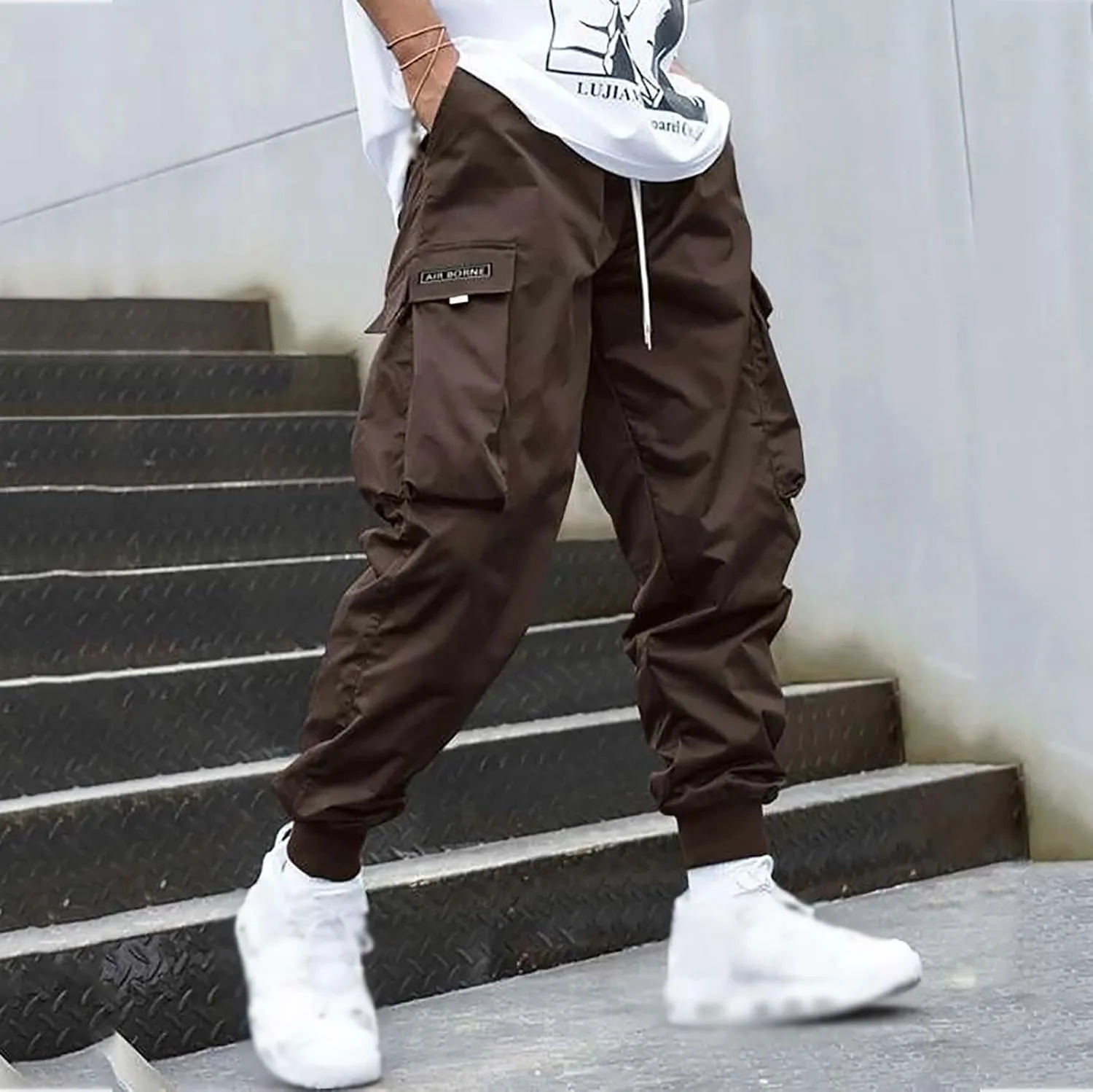 Cargo Pants for Men Drawstring Athletic Joggers Classic Fit Lounge Trousers Summer Lightweight Streetwear Pant