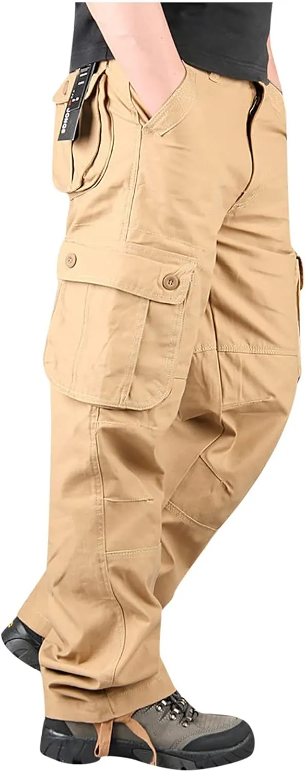 Cargo Pants for Men Plus Size Multi-Pockets Hiking Sports Straight Leg Trousers Classic Fit Solid Sweatpants Outdoor