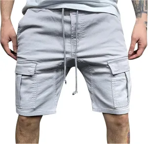 Cargo Shorts for Men 9" Outdoor Hiking Travel Shorts Drawstring Waist Camping Work Shorts with Multiple Pockets