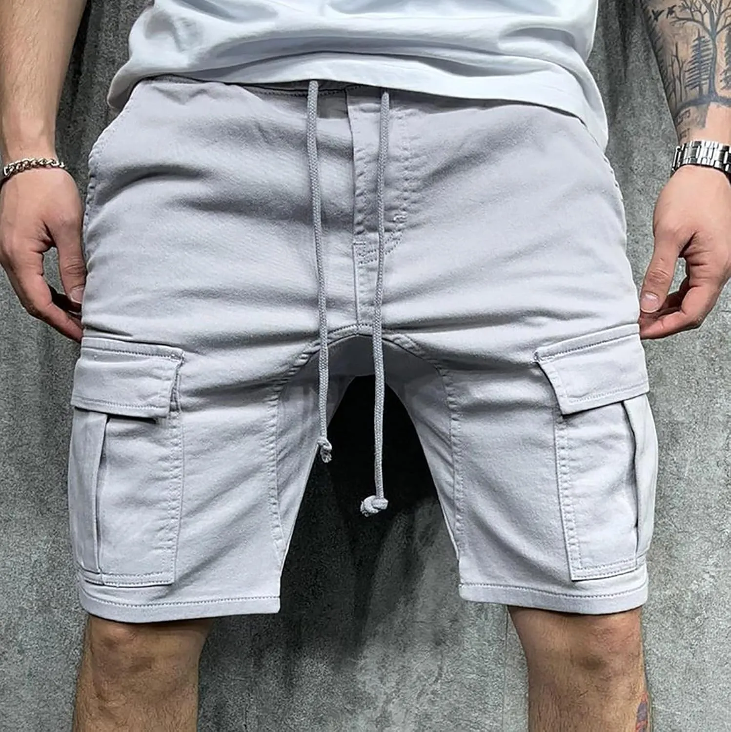 Cargo Shorts for Men 9" Outdoor Hiking Travel Shorts Drawstring Waist Camping Work Shorts with Multiple Pockets