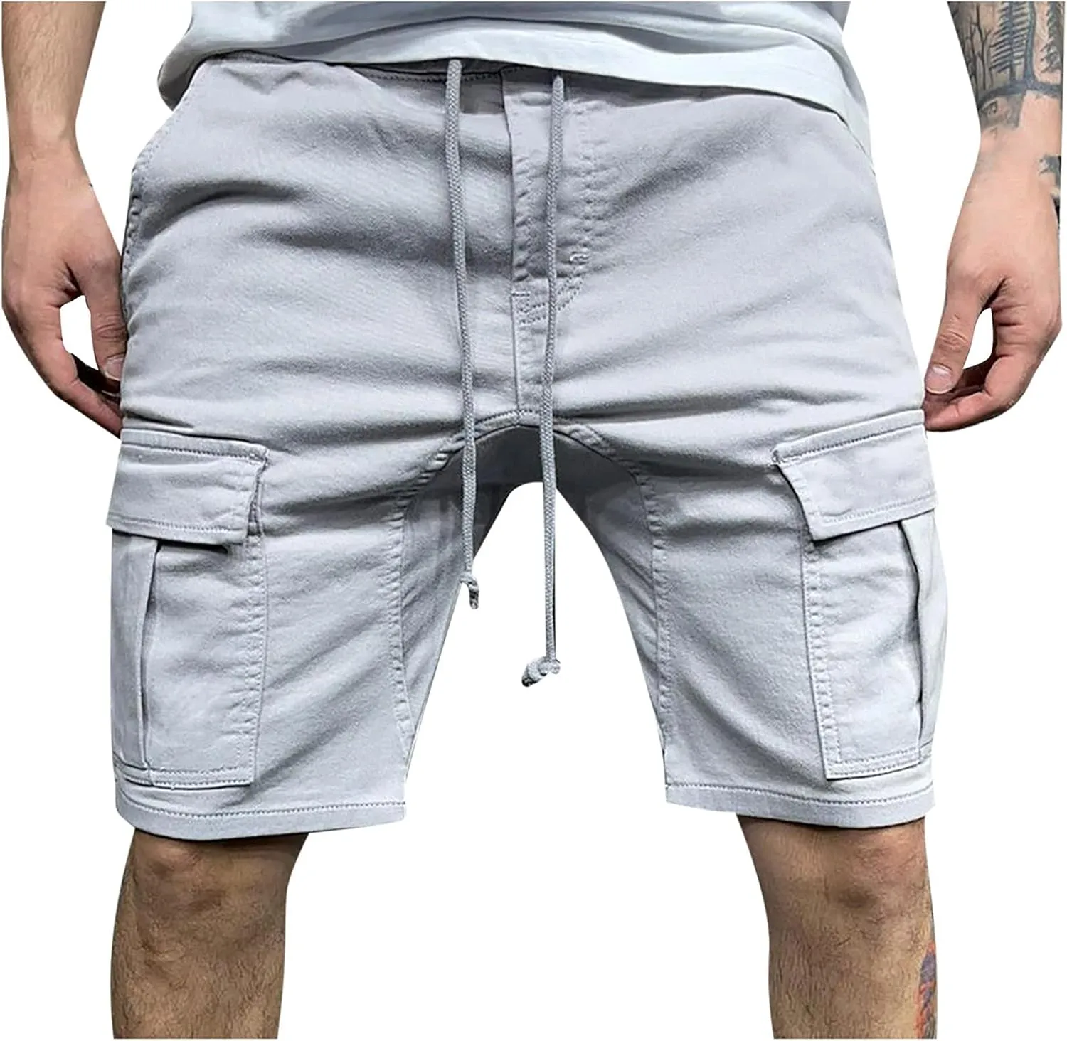 Cargo Shorts for Men 9" Outdoor Hiking Travel Shorts Drawstring Waist Camping Work Shorts with Multiple Pockets