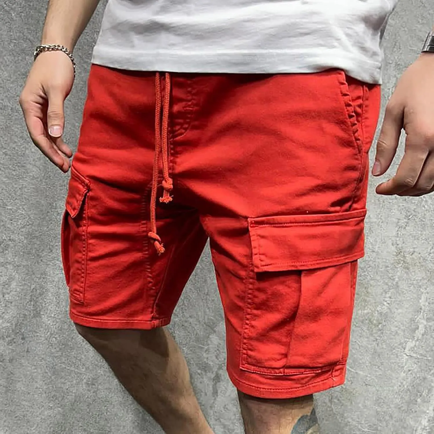 Cargo Shorts for Men 9" Outdoor Hiking Travel Shorts Drawstring Waist Camping Work Shorts with Multiple Pockets