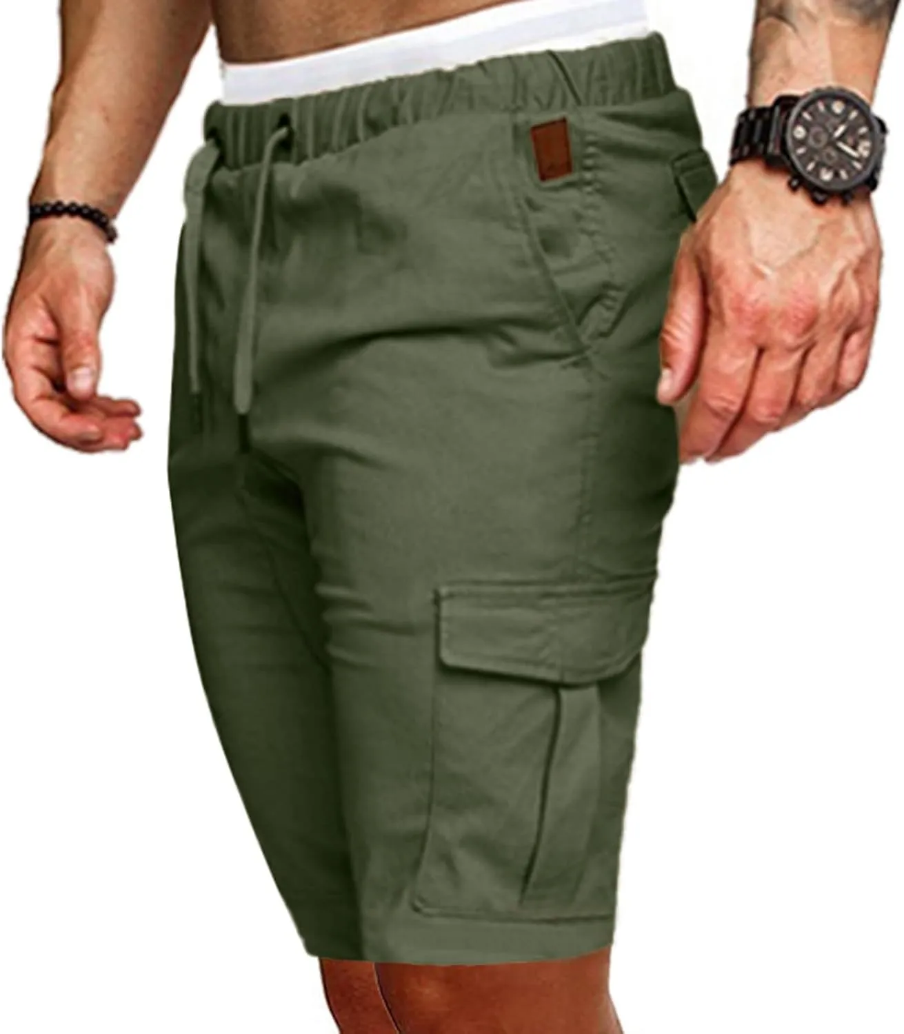 Cargo Shorts for Men 9" Outdoor Hiking Travel Shorts Drawstring Waist Camping Work Shorts with Multiple Pockets