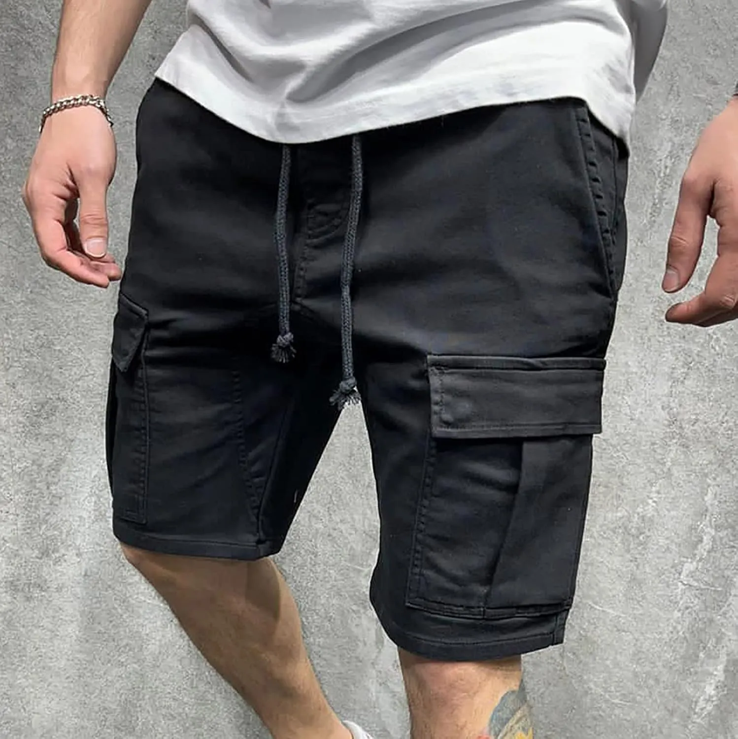 Cargo Shorts for Men 9" Outdoor Hiking Travel Shorts Drawstring Waist Camping Work Shorts with Multiple Pockets