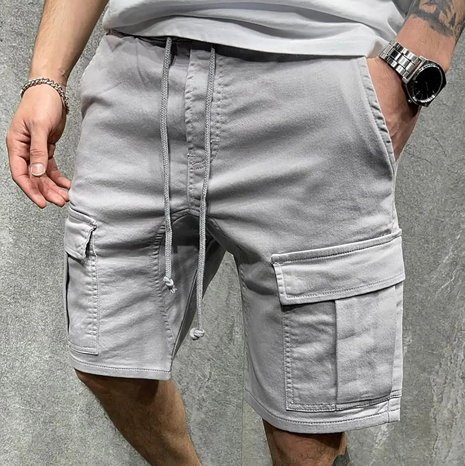 Cargo Shorts for Men 9" Outdoor Hiking Travel Shorts Drawstring Waist Camping Work Shorts with Multiple Pockets