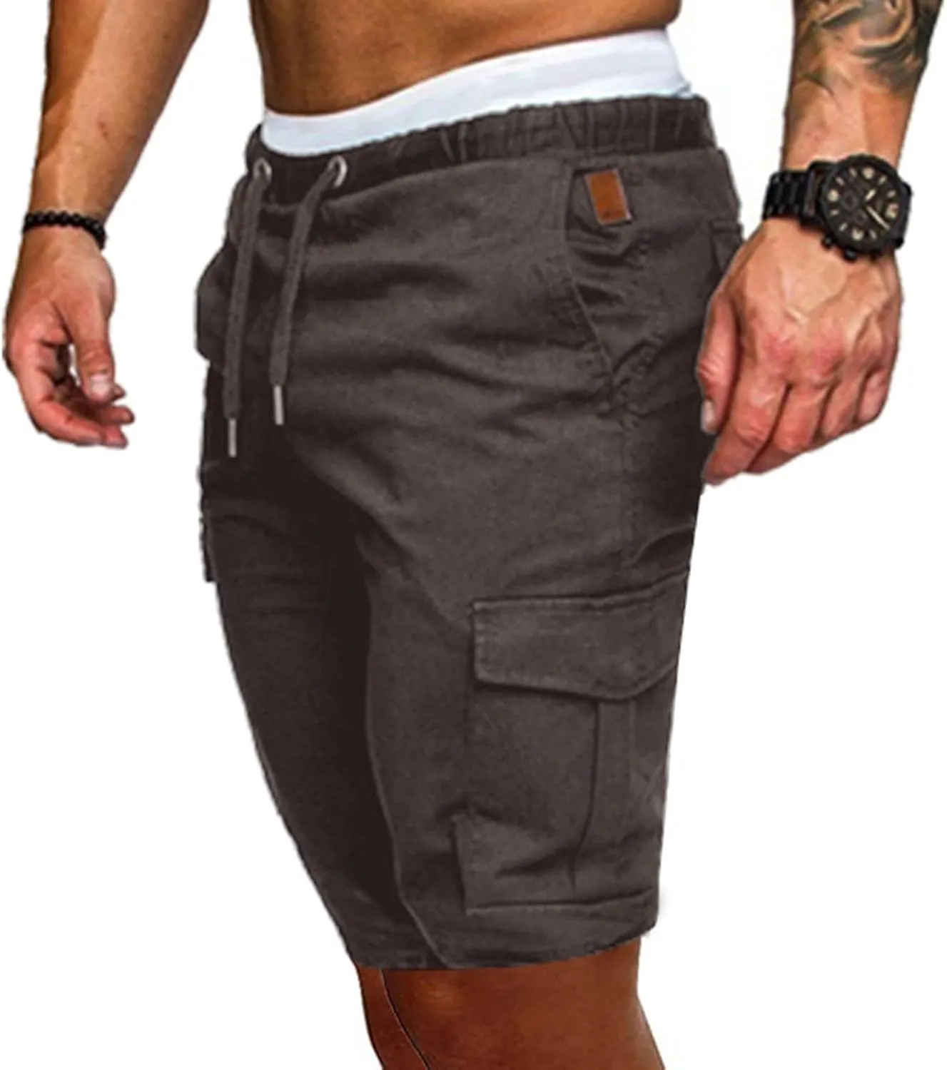 Cargo Shorts for Men 9" Outdoor Hiking Travel Shorts Drawstring Waist Camping Work Shorts with Multiple Pockets