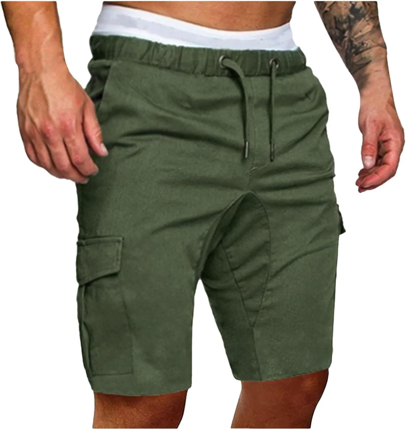 Cargo Shorts for Men 9" Outdoor Hiking Travel Shorts Drawstring Waist Camping Work Shorts with Multiple Pockets