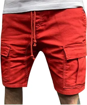 Cargo Shorts for Men 9" Outdoor Hiking Travel Shorts Drawstring Waist Camping Work Shorts with Multiple Pockets