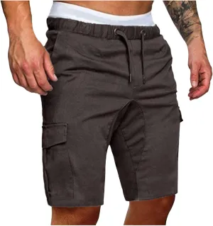 Cargo Shorts for Men 9" Outdoor Hiking Travel Shorts Drawstring Waist Camping Work Shorts with Multiple Pockets