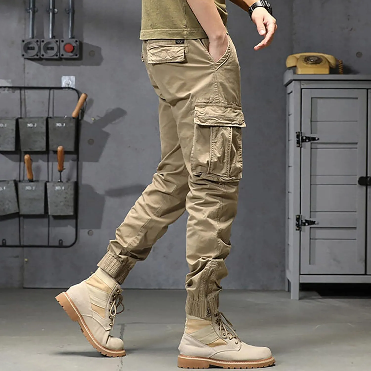 Cargo Sweatpants for Men Big and Tall Jogger Classic Fit Multi Pockets Autumn & Winter Pants for Men Drawstring Cargo