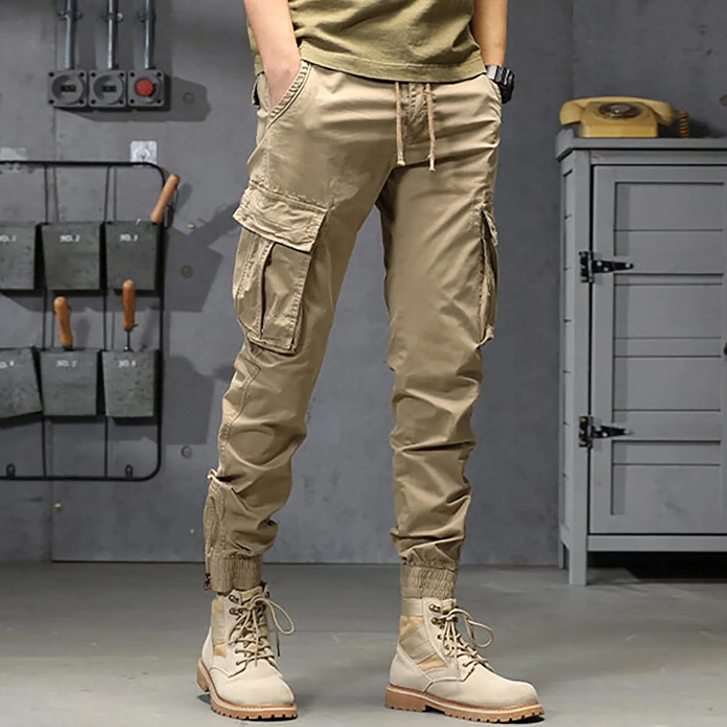 Cargo Sweatpants for Men Big and Tall Jogger Classic Fit Multi Pockets Autumn & Winter Pants for Men Drawstring Cargo