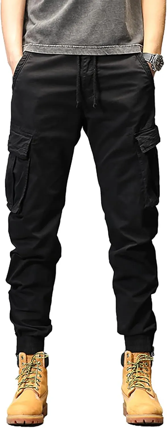 Cargo Sweatpants for Men Big and Tall Jogger Classic Fit Multi Pockets Autumn & Winter Pants for Men Drawstring Cargo