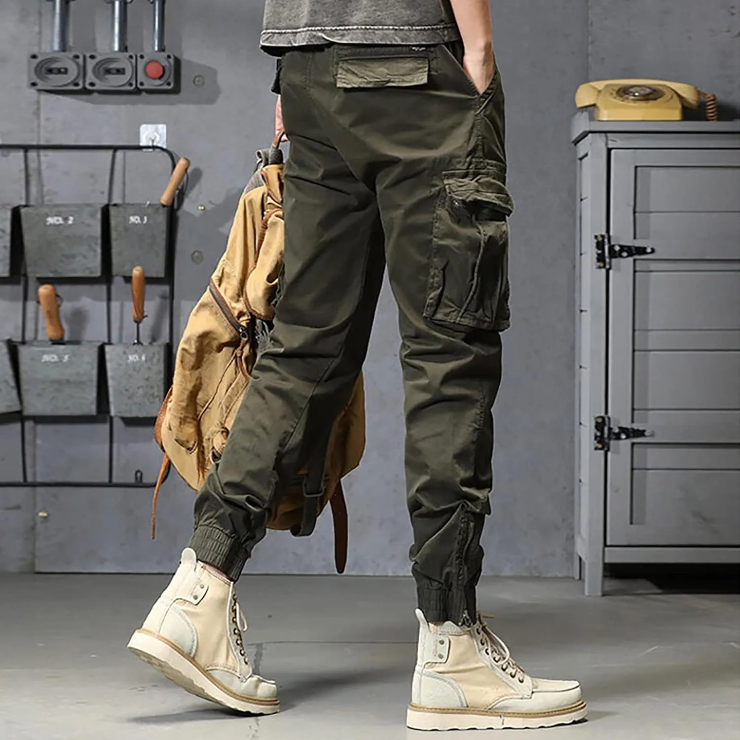 Cargo Sweatpants for Men Big and Tall Jogger Classic Fit Multi Pockets Autumn & Winter Pants for Men Drawstring Cargo