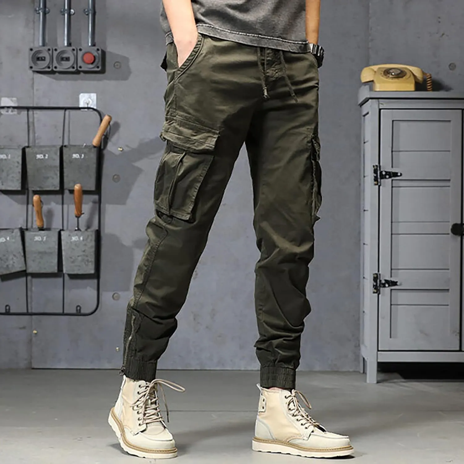 Cargo Sweatpants for Men Big and Tall Jogger Classic Fit Multi Pockets Autumn & Winter Pants for Men Drawstring Cargo