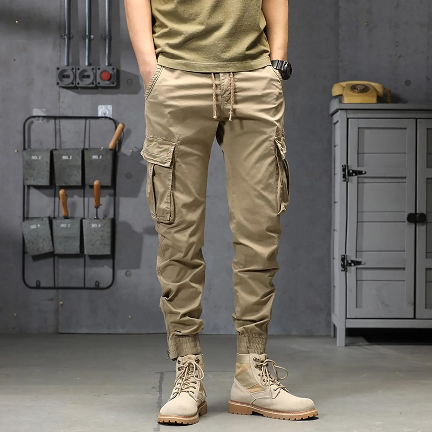 Cargo Sweatpants for Men Big and Tall Jogger Classic Fit Multi Pockets Autumn & Winter Pants for Men Drawstring Cargo