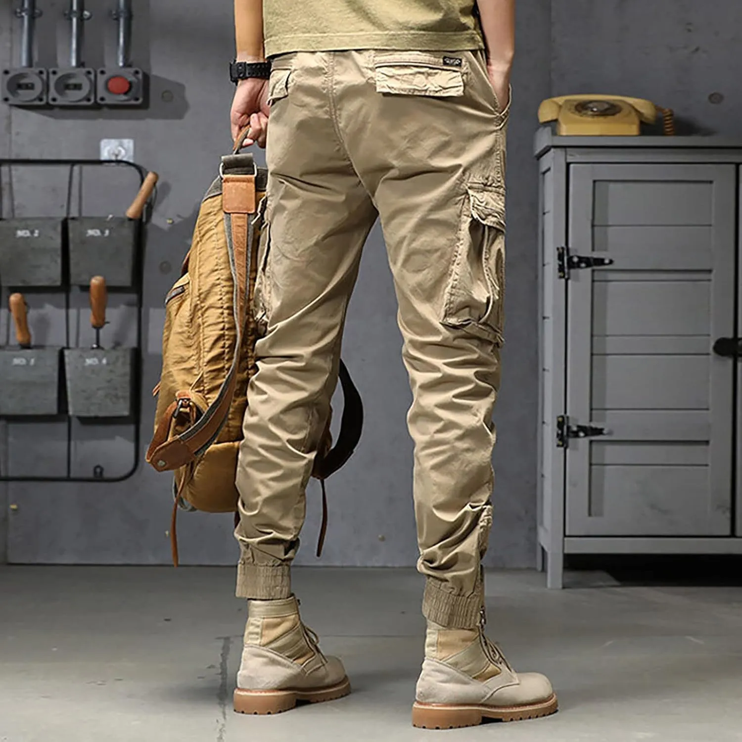 Cargo Sweatpants for Men Big and Tall Jogger Classic Fit Multi Pockets Autumn & Winter Pants for Men Drawstring Cargo