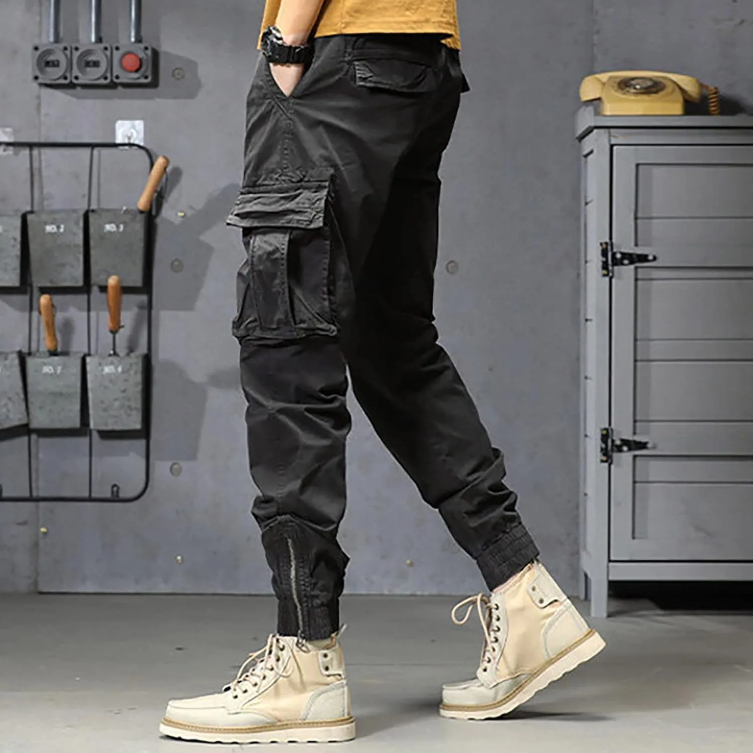 Cargo Sweatpants for Men Big and Tall Jogger Classic Fit Multi Pockets Autumn & Winter Pants for Men Drawstring Cargo