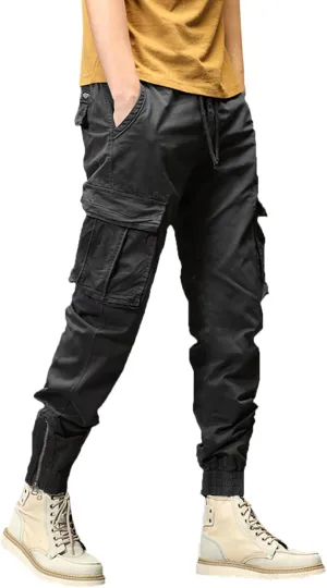 Cargo Sweatpants for Men Big and Tall Jogger Classic Fit Multi Pockets Autumn & Winter Pants for Men Drawstring Cargo