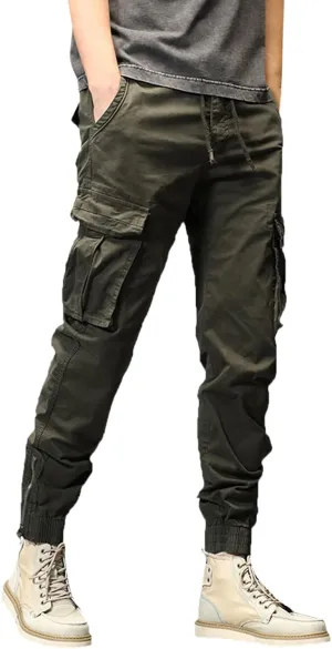 Cargo Sweatpants for Men Big and Tall Jogger Classic Fit Multi Pockets Autumn & Winter Pants for Men Drawstring Cargo