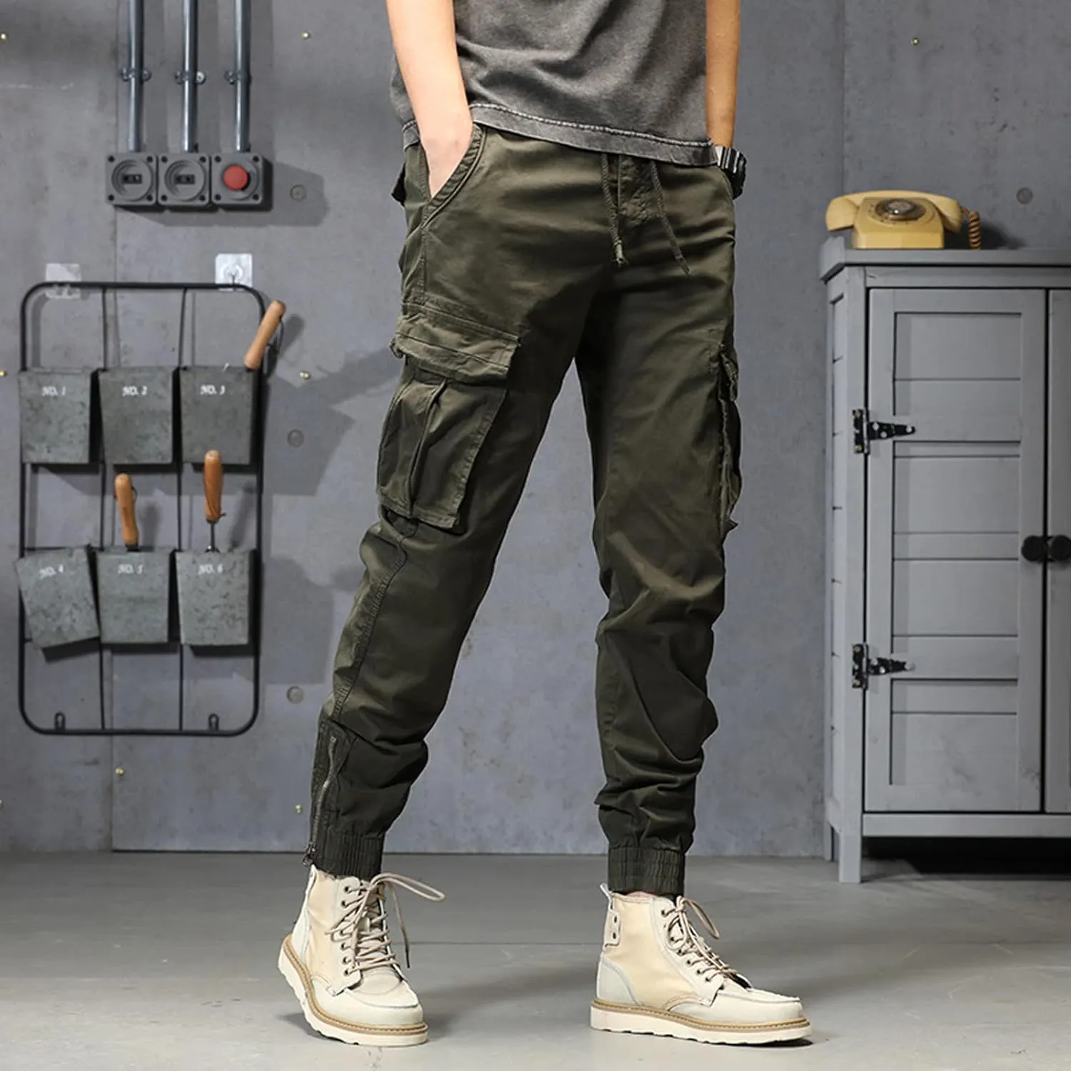 Cargo Sweatpants for Men Big and Tall Jogger Classic Fit Multi Pockets Autumn & Winter Pants for Men Drawstring Cargo