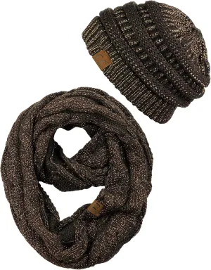 C.C Unisex Soft Stretch Chunky Cable Knit Beanie and Infinity Loop Scarf Set