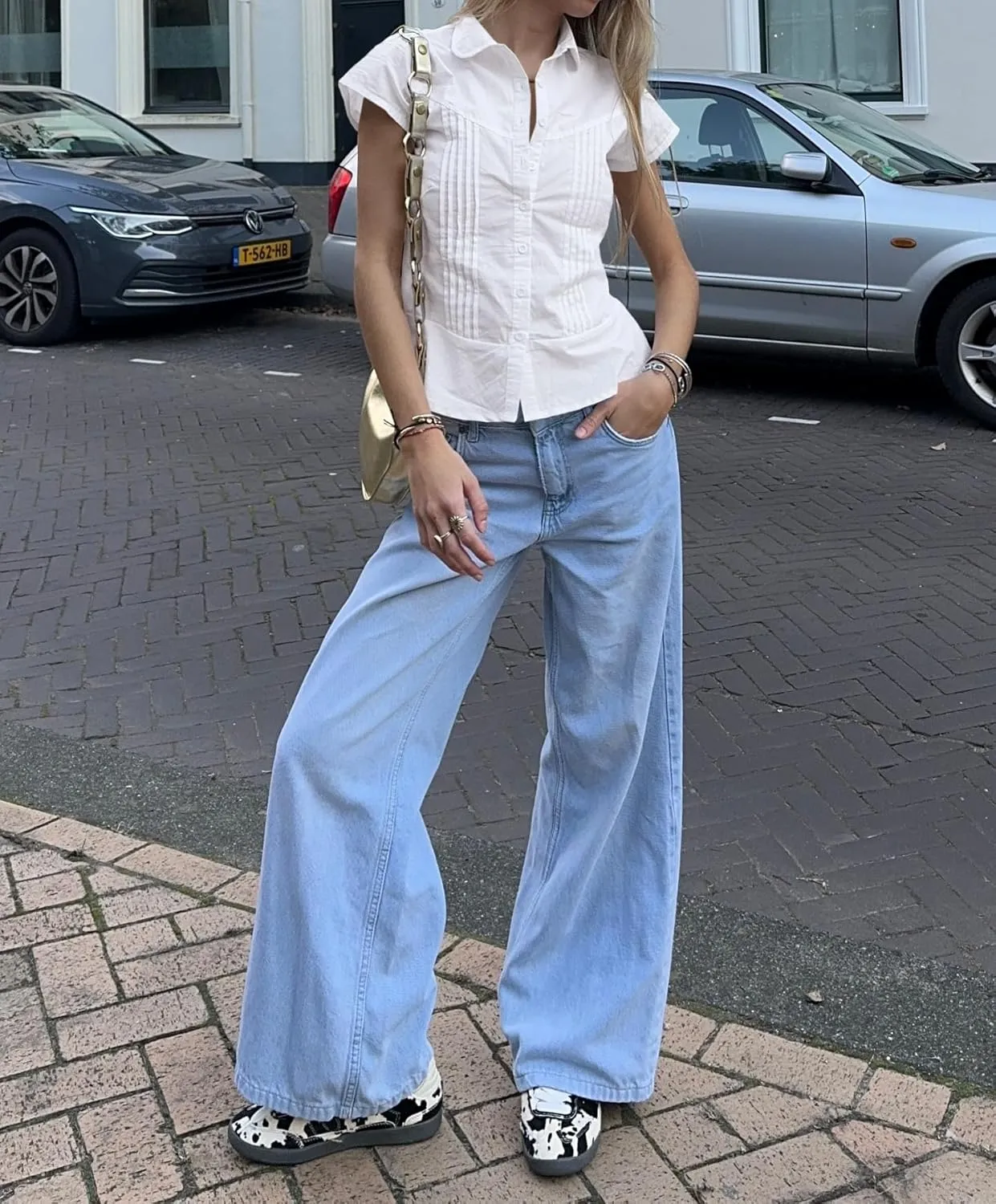 Cicy Bell Womens Short Sleeve Button Down Shirts Pleated Slim Fit Summer Dressy Casual Blouses