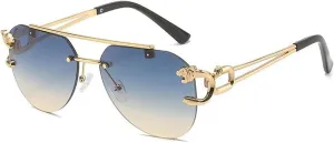 Classic Aviator Sunglasses for Women Men, Frameless Leopard Head Design, Polarized Lens UV Blocking