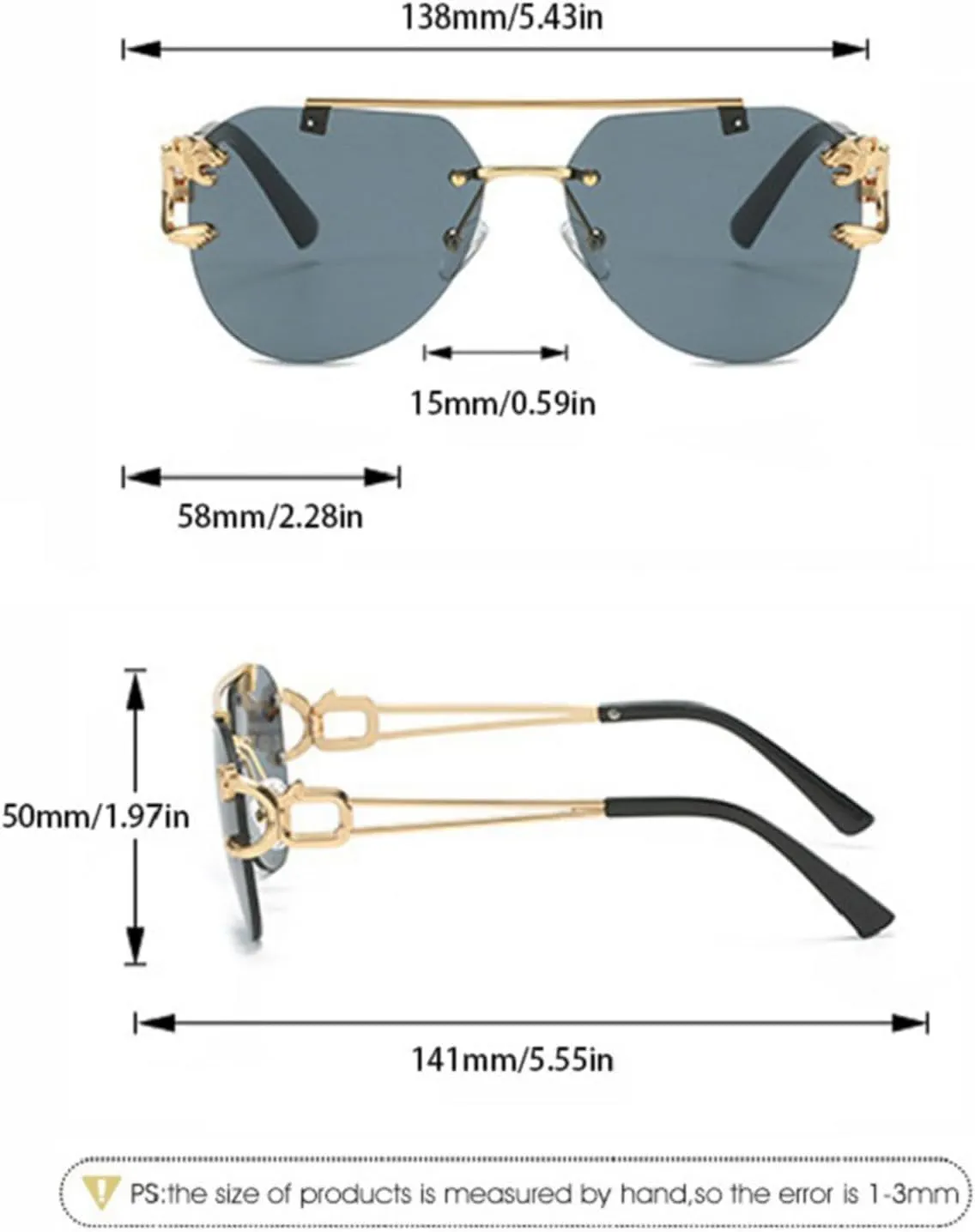 Classic Aviator Sunglasses for Women Men, Frameless Leopard Head Design, Polarized Lens UV Blocking