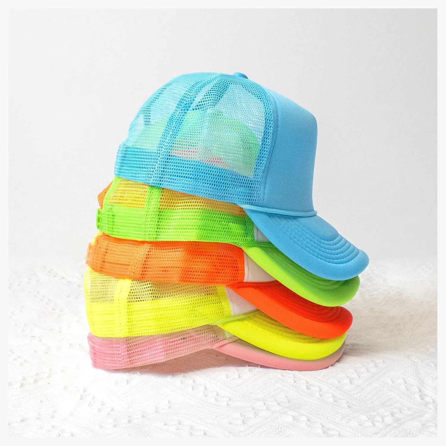Classic Foam Trucker Hat Summer Mesh Rope Cap Solid Two Toned Blank Hat for Mens Womens Adjustable Strap Light Weight