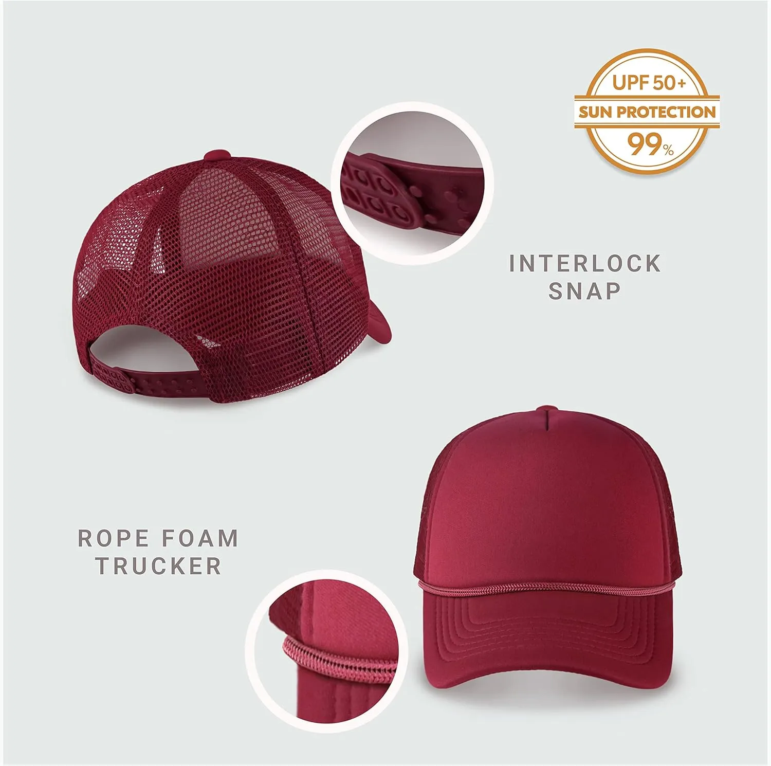 Classic Foam Trucker Hat Summer Mesh Rope Cap Solid Two Toned Blank Hat for Mens Womens Adjustable Strap Light Weight