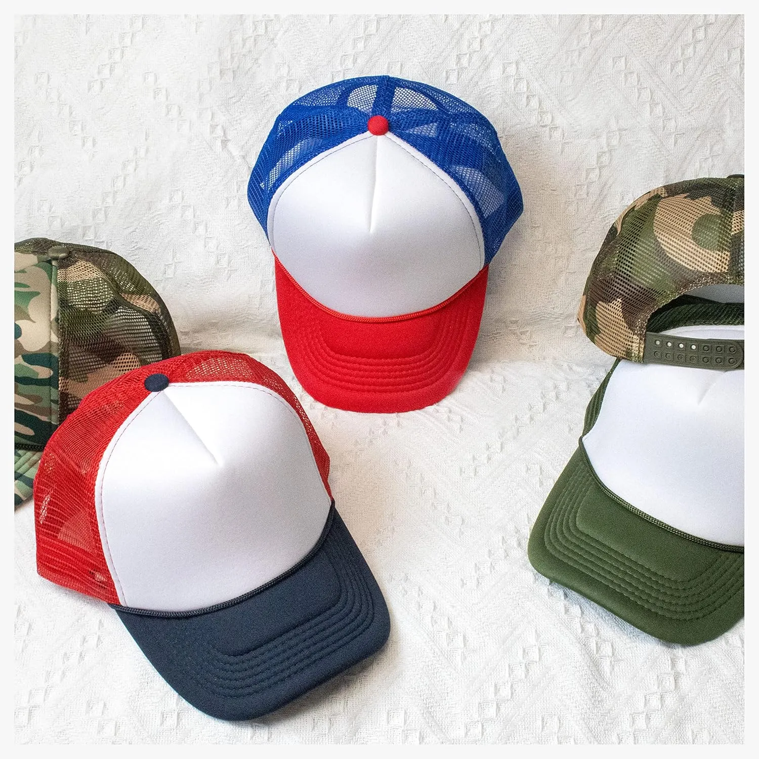 Classic Foam Trucker Hat Summer Mesh Rope Cap Solid Two Toned Blank Hat for Mens Womens Adjustable Strap Light Weight